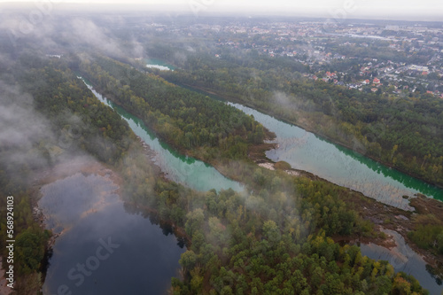 Aerial view of lakes in the forest 