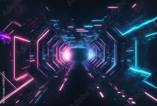Fotomurale Futuristic Tunnel Technology Background with Neon Light
