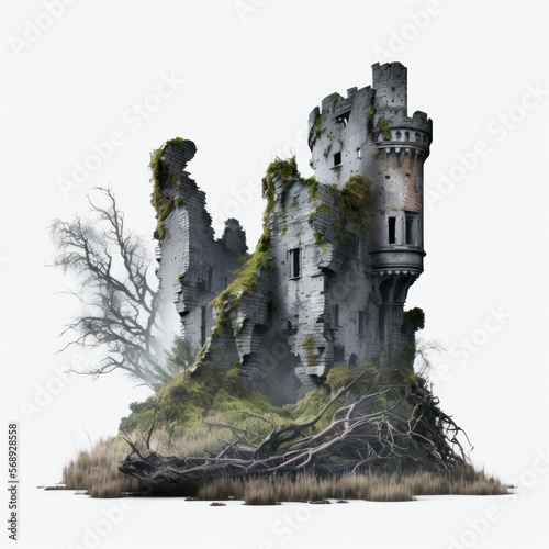 Detailed illustration of ruins of an ancient fantasy castle structure weathered Fototapet