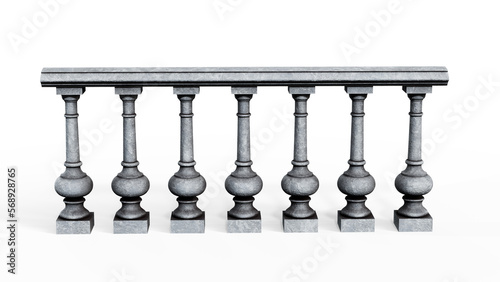 Front view marble balustrade on white background. 3d rendering