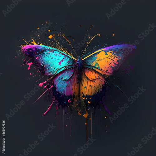 Colourful wallpaper of a butterfly, painting, animals. Created with Generative AI