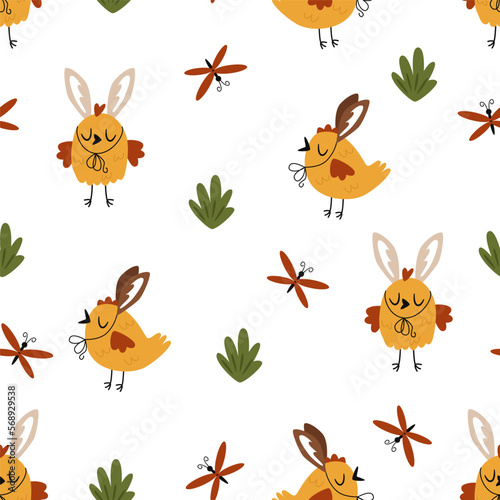 seamless pattern with easter bunny on the white background