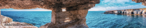 Panoramic view of ayia napa sea caves in cyprus photo