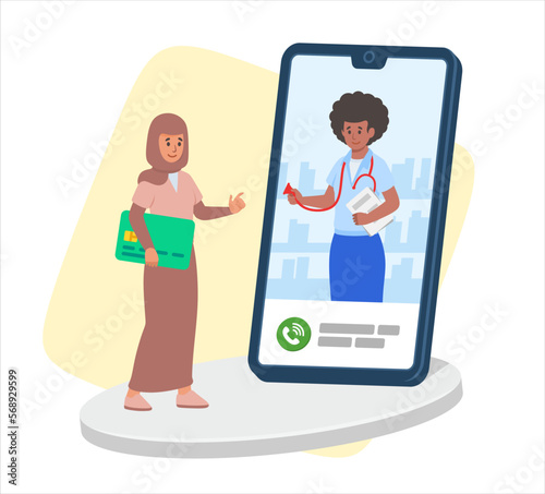 Arabian woman talk doctor healthcare mobile application
