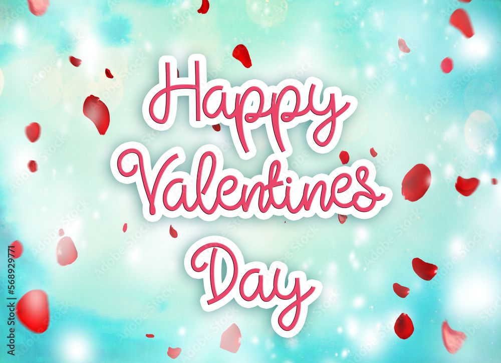 Happy Valentines day greeting card or banner with red rose petals Happy Valentines day greeting card or banner with red rose petals