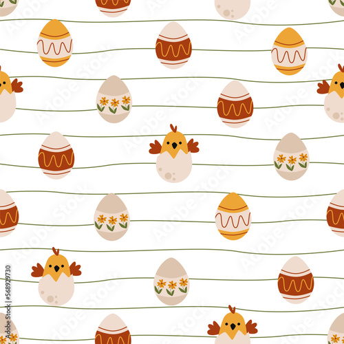 seamless pattern with easter chicks and eggs