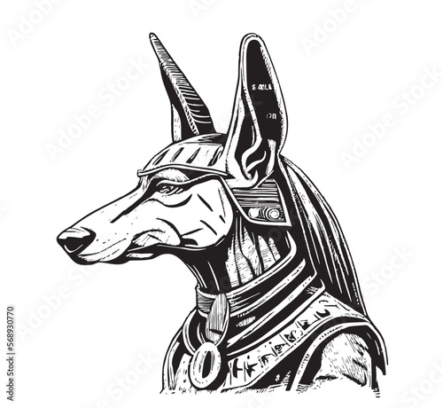 Anubis portrait sketch hand drawn Vector illustration