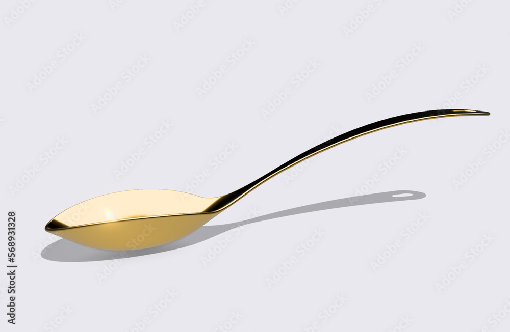 Stylish design trendy golden spoon,concept idea rich and luxury ,top view on white background.