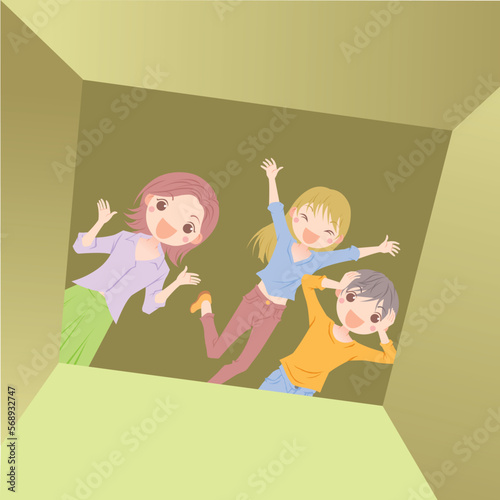 Three girls looking into a big box and rejoicing