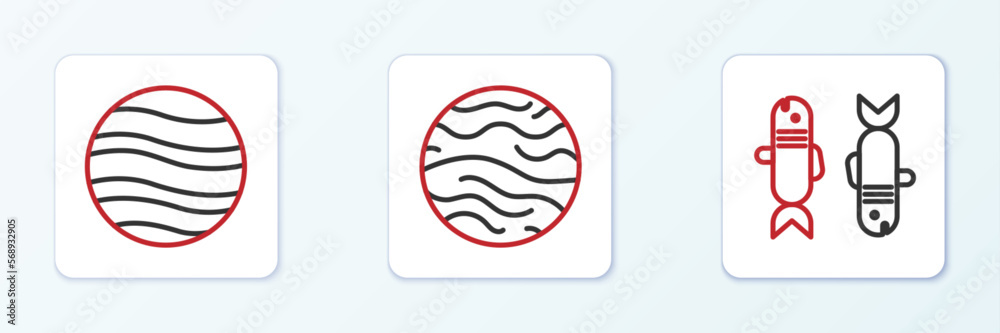 Set line Pisces zodiac, Planet Jupiter and Venus icon. Vector Set line Pisces zodiac, Planet Jupiter and Venus icon. Vector