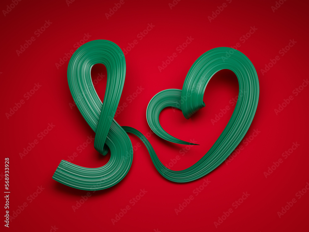 Obraz premium Bangladeshi flag heart shaped wavy ribbon 3d illustration