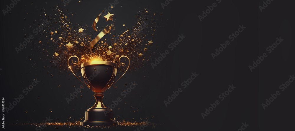 custom made wallpaper toronto digitalCup Champion golden prize with splash on dark background banner. Concept winner award. Generation AI
