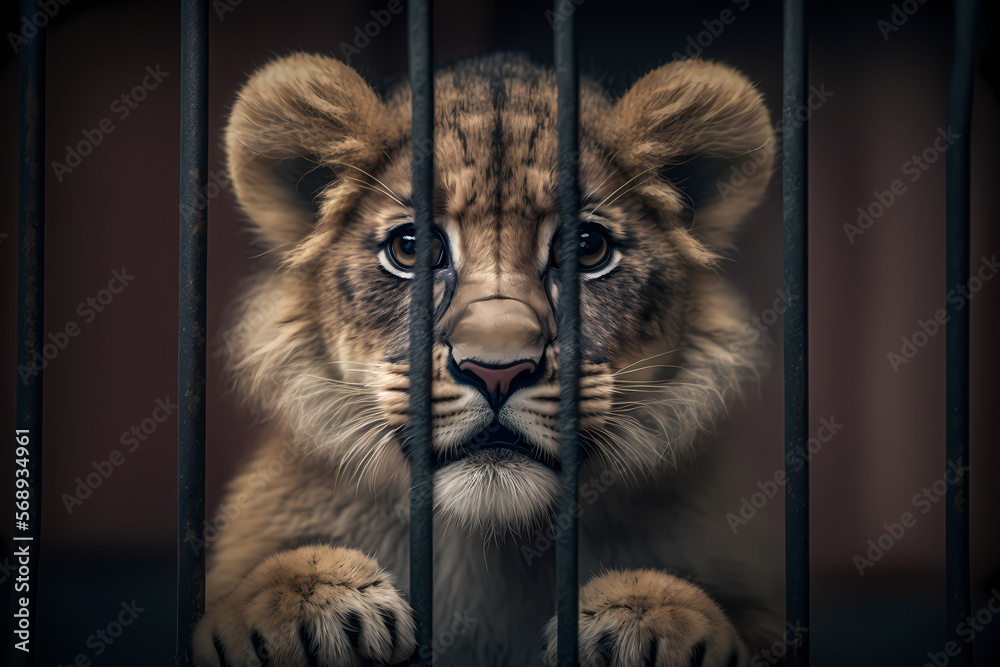 Concept Unlawful smuggling of exotic animals, illegal zoo. Portrait of