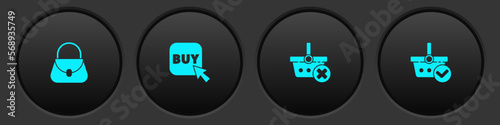 Set Handbag, Buy button, Remove shopping basket and Shopping with check mark icon. Vector