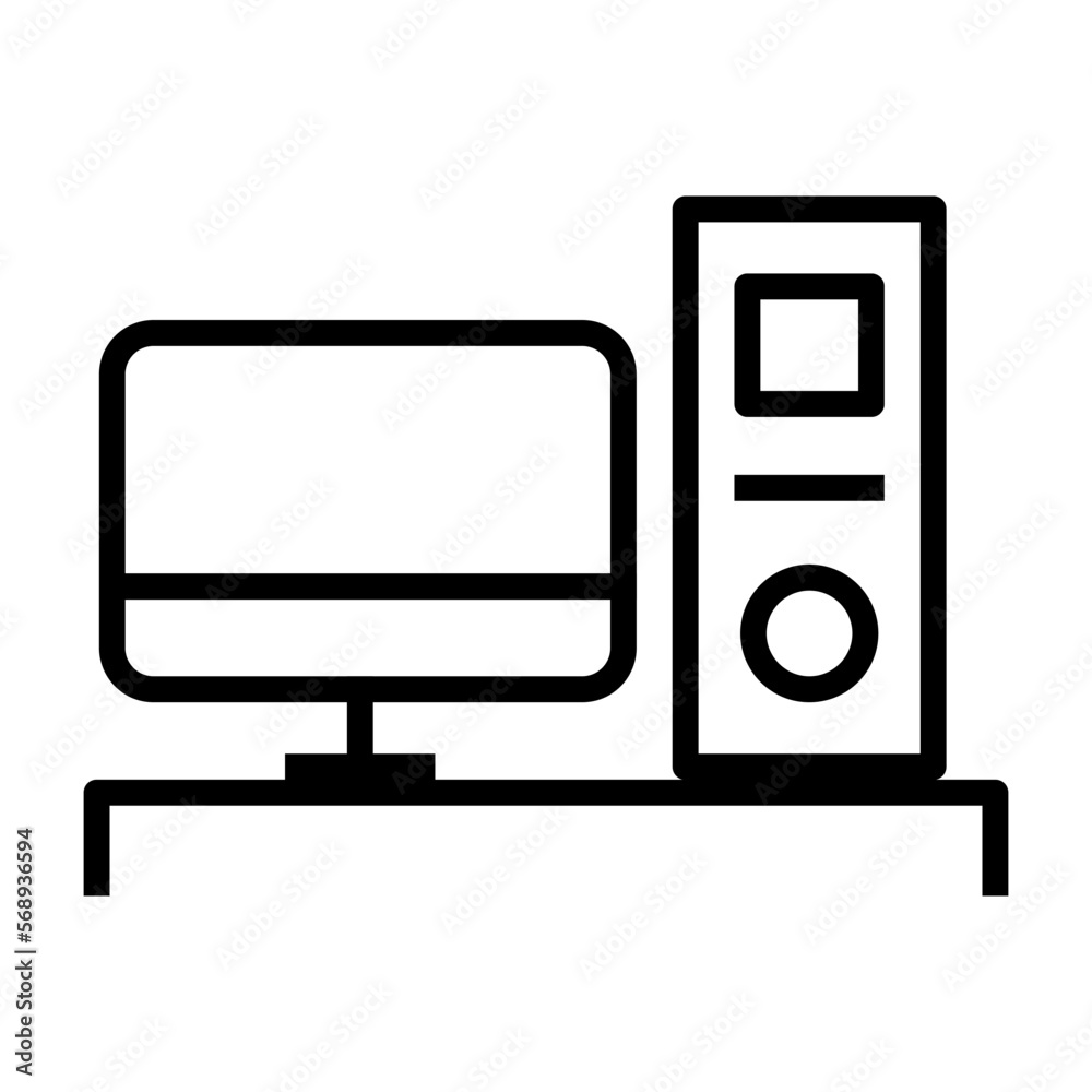 Desktop PC icon line isolated on white background. Black flat thin icon on modern outline style. Linear symbol and editable stroke. Simple and pixel perfect stroke vector illustration Desktop PC icon line isolated on white background. Black flat thin icon on modern outline style. Linear symbol and editable stroke. Simple and pixel perfect stroke vector illustration