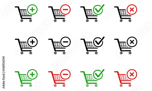 Vector supermarket shopping cart set of color and black icons set eps 10