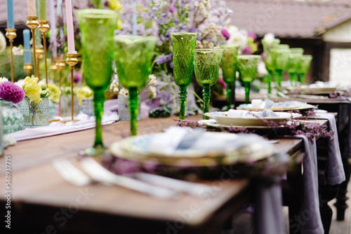 Tableware wedding dinner table outside setting photo
