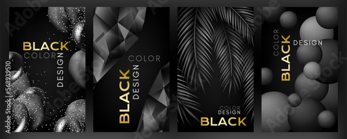 Black luxury posters collection. Dark backgrounds with grey color design elements.