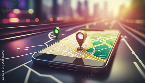 online map navigator application on smartphone interface, idea for transportation technology, Generative Ai