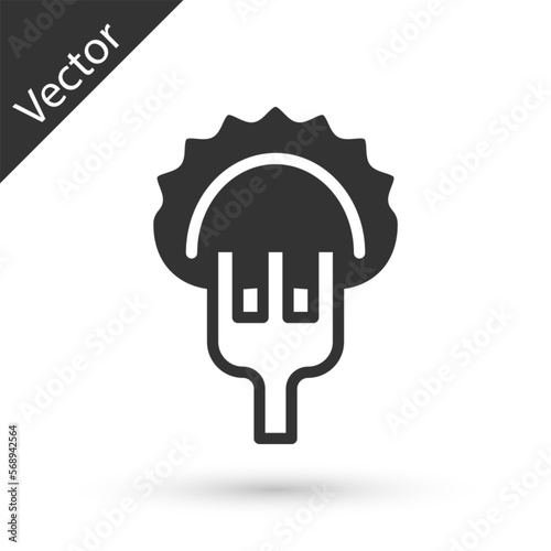 Grey Dumplings on fork icon isolated on white background. Pierogi, varenyky, pelmeni, ravioli. Traditional Ukrainian food. Vector