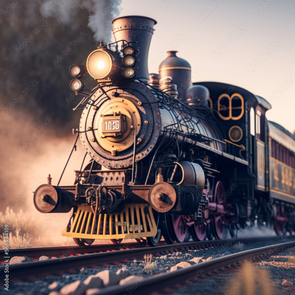 Naklejka premium old train traveling generated by AI