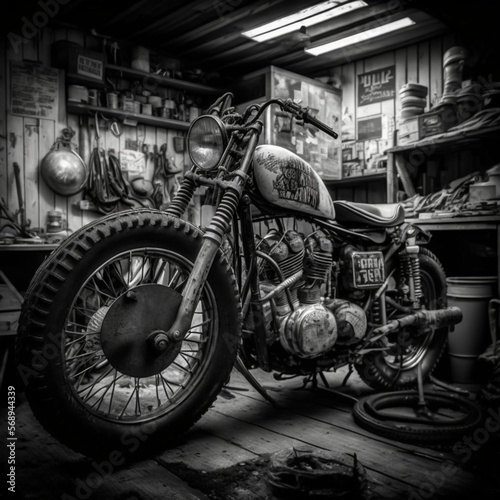 motorcycle in workshop generated by AI