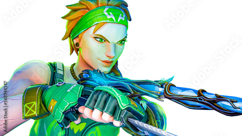 Skye holding a gaia ghost variant blue and xenohunter melee
