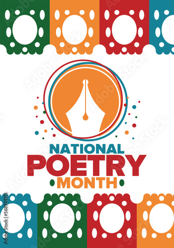 National Poetry Month in April. Poetry Festival in the United States and Canada. Literary events and celebration. Poster, card, banner and background. Vector illustration
