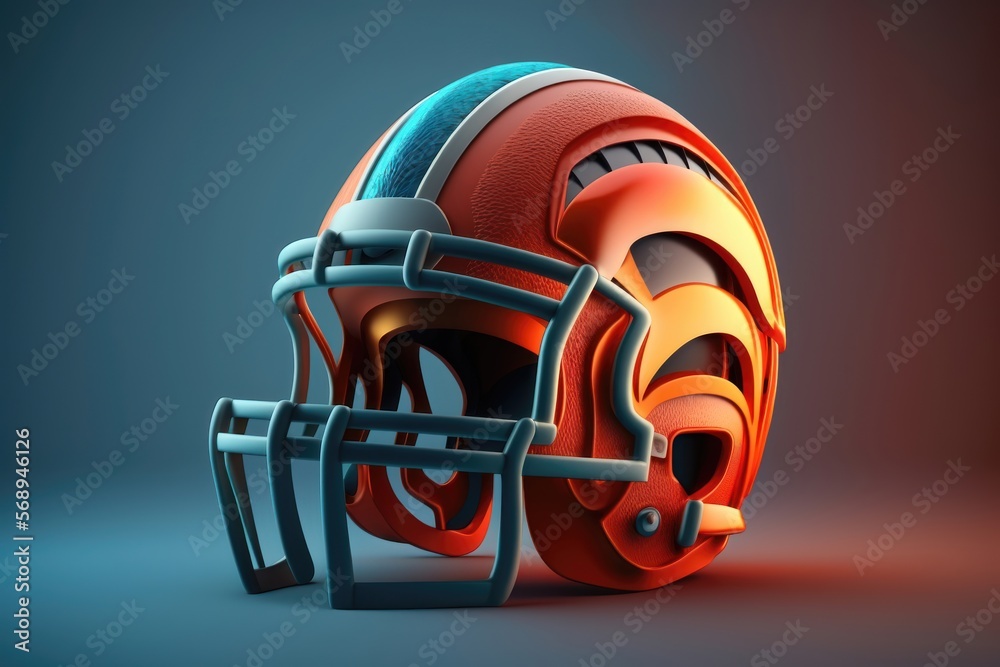 Fototapeta premium Illustration of a conceptual helmet for American football. AI generation