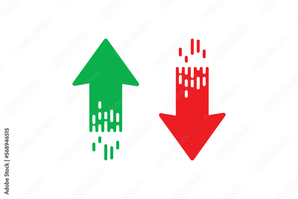 Flying red down, green up arrows icon. Pointer vector desing. Stock ...