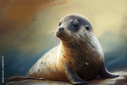 Painting of a seal. Generative AI © August