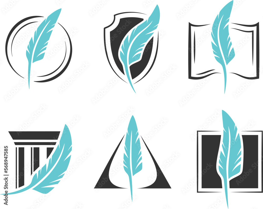 Feather emblem collection. Design elements for law, education or writer concepts