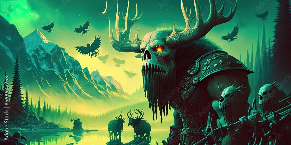 Dark green illustration undead with horns Dark green illustration undead with horns