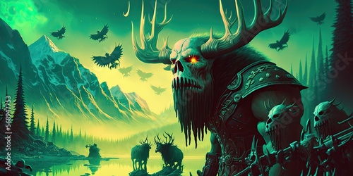 Dark green illustration undead with horns