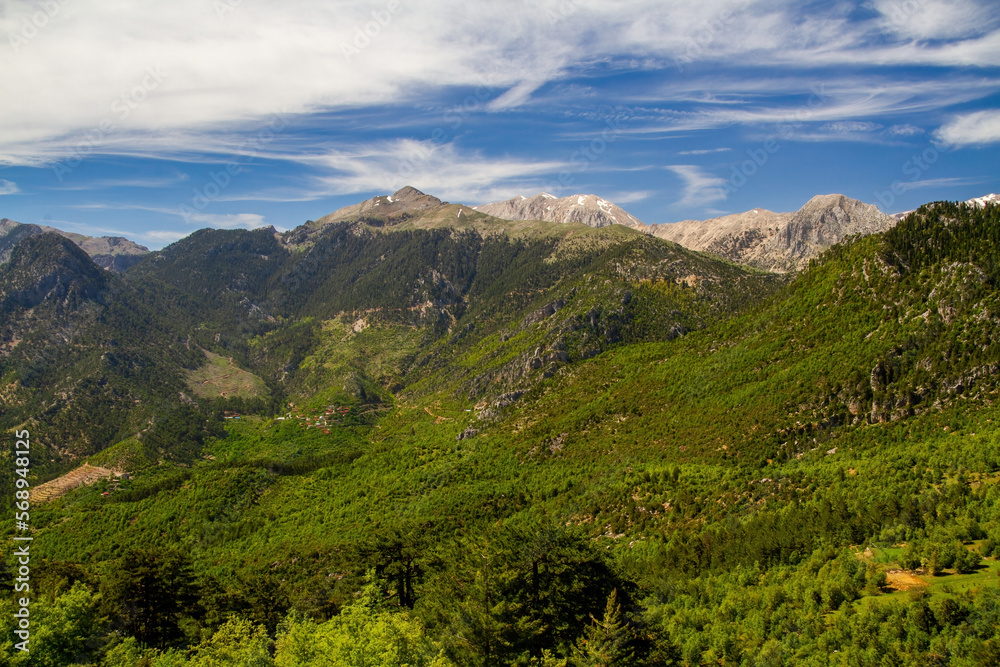Fototapeta premium Turkey / Antalya A small village among the forested mountains