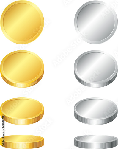 Gold and silver coins collection. Four different variants of perspective.