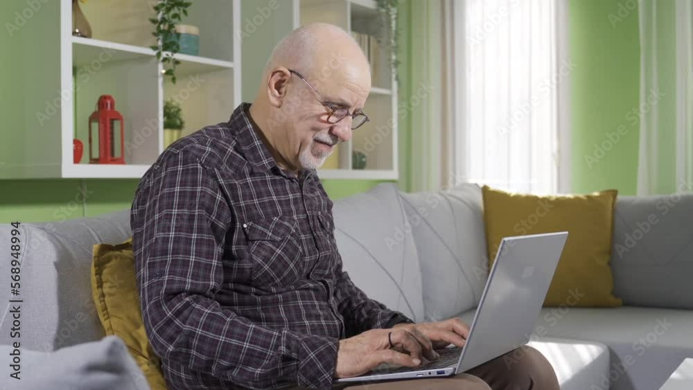 Old man sitting on sofa at home using laptop fun and happy.
Old man at home using laptop and smiling, having fun and cheerful.
Old man sitting on sofa at home using laptop fun and happy.
Old man at home using laptop and smiling, having fun and cheerful.