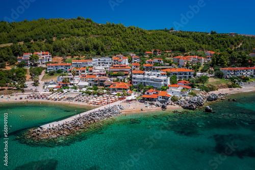 Panorama of Loutra, Pallini - small, beautiful tourist village by the sea on Kassandra peninsula, Halkidiki (Chalkidiki), Greece photo