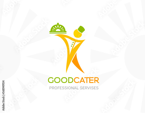 Catering logo template. Cook with food tray.
