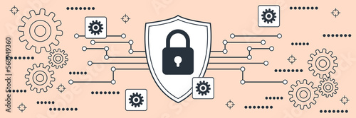 Information protection, data security flat contour style vector concept illustration