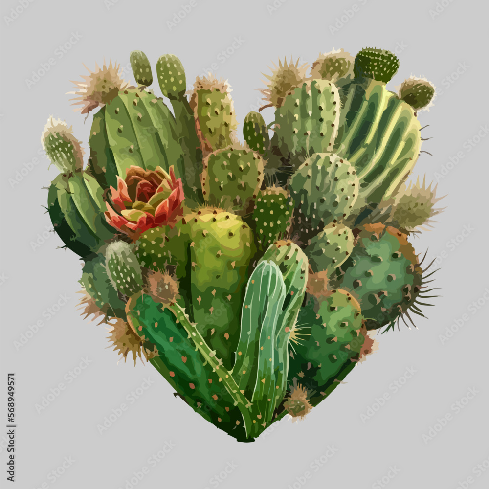 Heart from cacti, valentine's day, love, thorns. Vector. in watercolor style stock illustration eps10. Heart from cacti, valentine's day, love, thorns. Vector. in watercolor style stock illustration eps10.