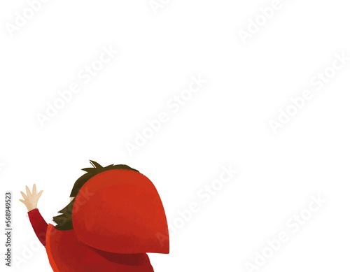 cartoon scene with little girl kid in red hood illustration for children