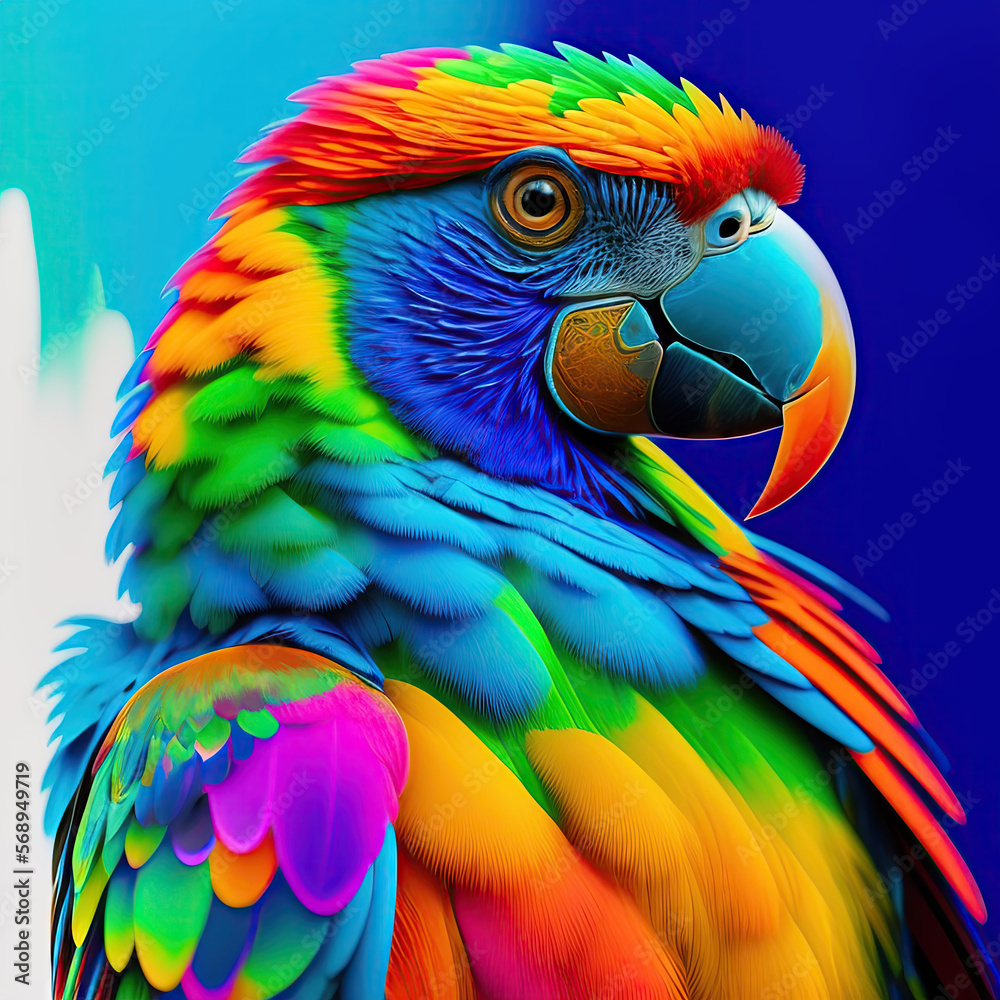 Obraz premium AI generative image of beautiful parrot portrait in abstract splash style