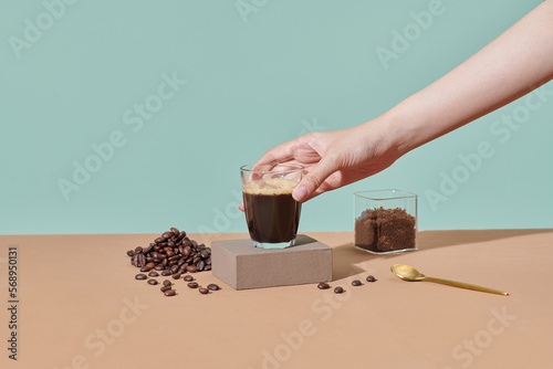 Large glass with black coffee