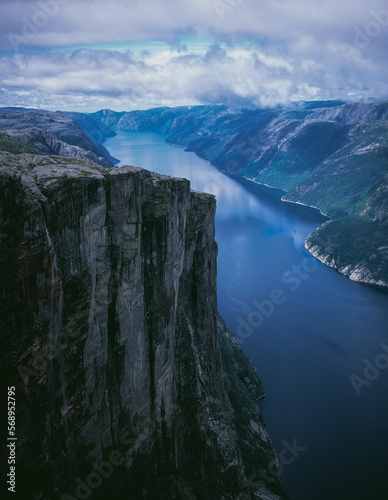 Scenic view of Lysefjorden shot on film