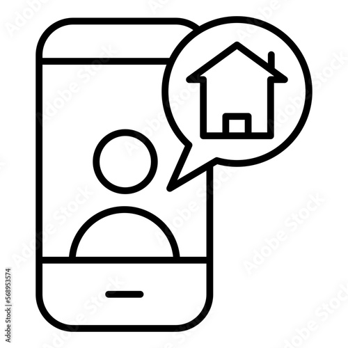 Outlined online house chat icon