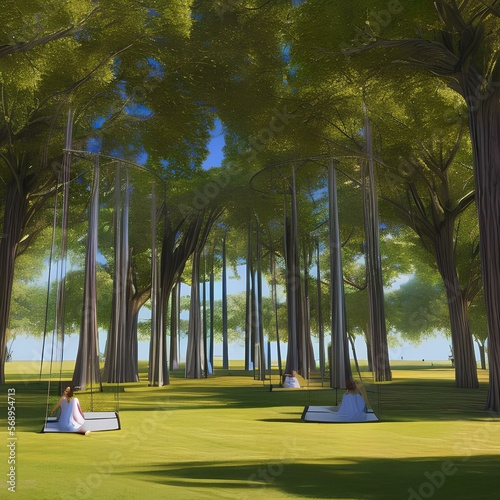 A surrealist park with giant swings and talking trees3, Generative AI photo