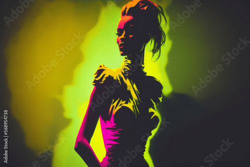 beautiful neo retro fashion woman model isolated in neon lights background in style of 90s 2000s new quality universal colorful joyful stock image illustration design wallpaper  generative ai