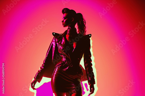 beautiful neo retro fashion woman model isolated in neon lights background in style of 90s 2000s new quality universal colorful joyful stock image illustration design wallpaper, generative ai