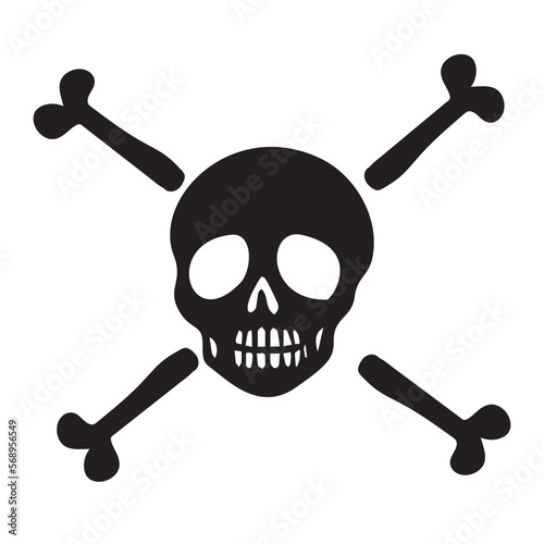Block print vector skull and crossbones illustration. Macabre skeleton tattoo style low brow icon. 